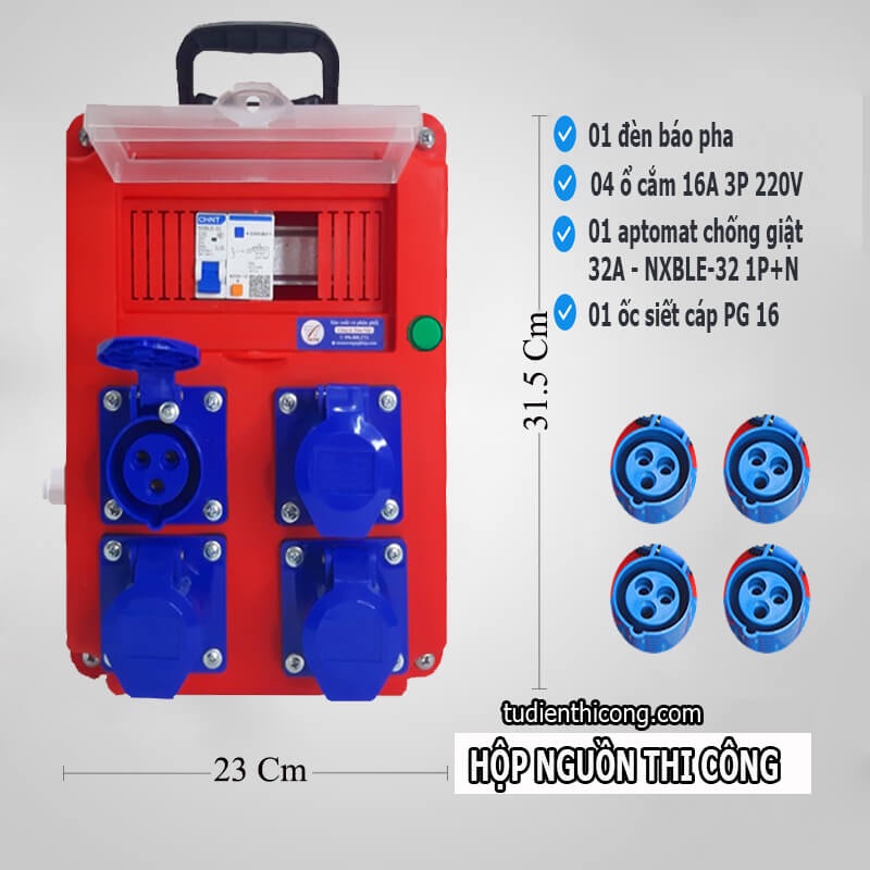Hộp nguồn công nghiệp 1 pha Tâm Việt 16A 3 chấu tủ điện tạm thi công công trường