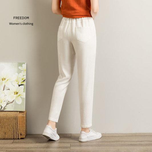 freedom  Quần nữ thun cotton và vải lanh âu nghệ thuật 2021 mới mùa hè cộng với kích thước mỏng chín điểm củ cải