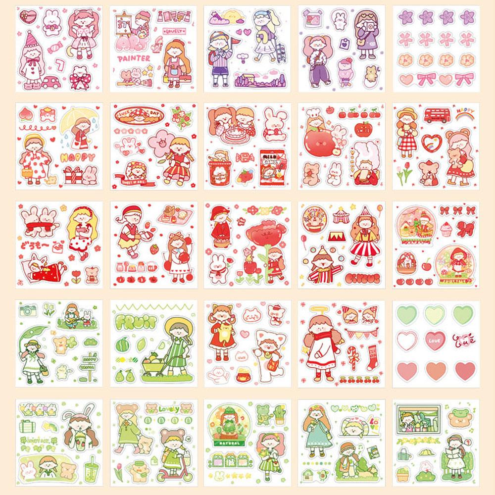 Hộp 100 Miếng Dán Hình Gấu / Thỏ / Kem / Thỏ Đáng Yêu Dùng Trang Trí Sổ Tay DIY