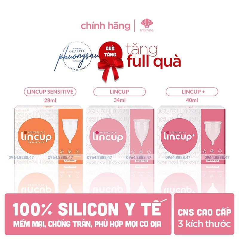 [TẶNG FULL QUÀ] Cốc Nguyệt San Lincup Mỹ, Chính Hãng, Mềm Mại, Chống Tràn, Thoải Mái, Tiện Lợi, Bộ Quà Tặng Hấp Dẫn