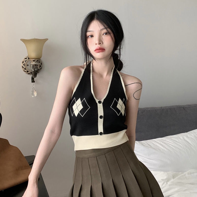 J & M❤A crop top women fashion T shirt sleeveless vest knitting tops sets