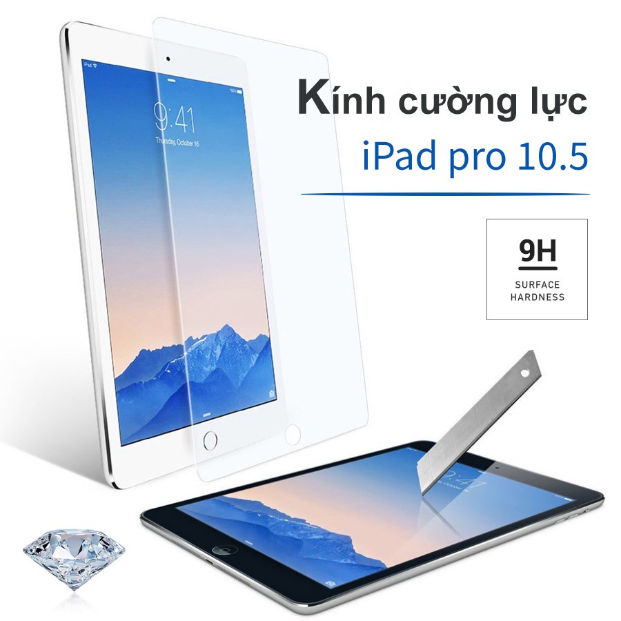 Kính cường lực Ipad pro 10.5 inch trong suốt cao cấp 9H, có giấy lau màn hình