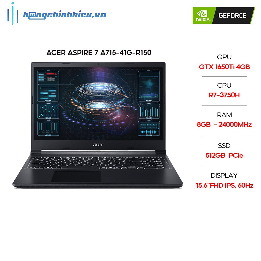 Laptop Acer Aspire 7 A715-41G-R150 R7-3750H | 8GB | 512GB | GTX1650Ti | 15.6'' FHD |Win 10 | BigBuy360 - bigbuy360.vn