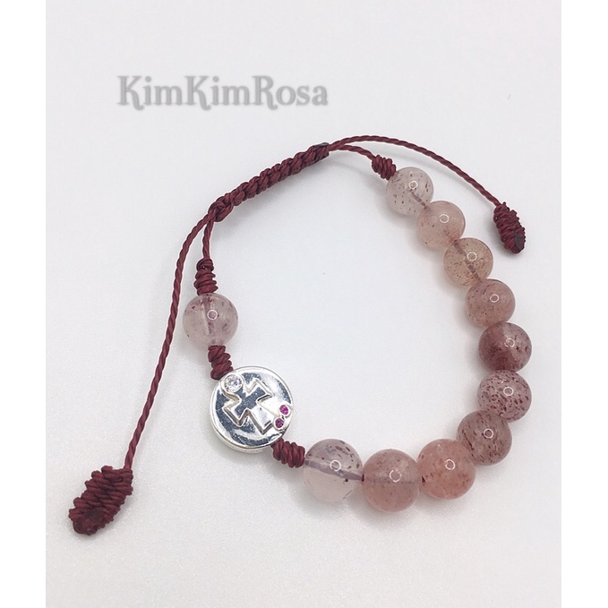 Chuỗi Mân Côi vòng tay đá thạch-anh dâu Thánh Giá Đức Mẹ bạc S925 KimKimRosa jewelry Rosary bracelet trang sức silver