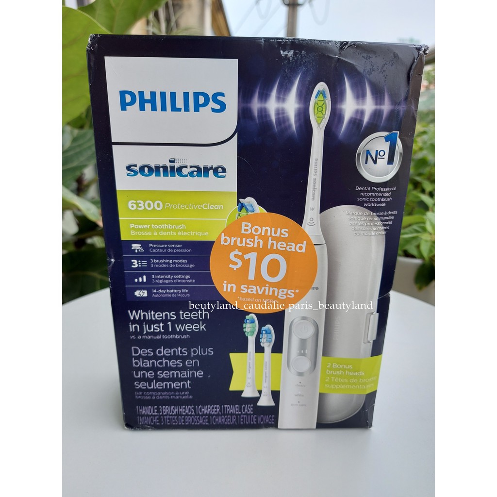 Bàn chải điện Philips Sonicare ProtectiveClean 6300 - Trắng, Pin sạc Lithium ION, 120 phút sử dụng