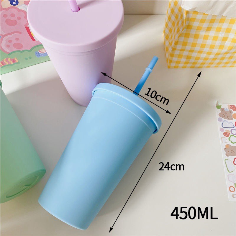 Bình nước có ống hút bình đựng nước cầm tay nhiều màu macaron phong cách học sinh sinh viên dễ thương