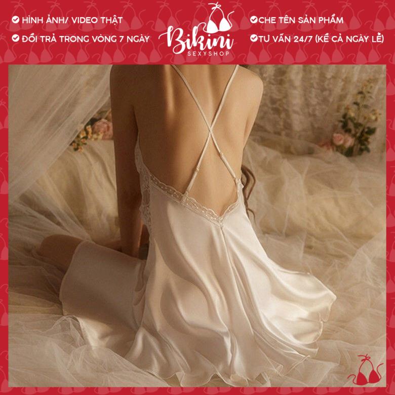 ❣️ Váy ngủ lụa nữ phối ren ngực gợi cảm hàng thiết kế cao cấp đính cúc bọc freesize màu đen/ trắng/ hồng SN018