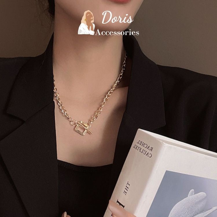 Dây chuyền vòng cổ nữ Doris đẹp phong cách Hàn Quốc xinh xắn, thiết kế mạ vàng khóa chéo độc đáo NT_C005