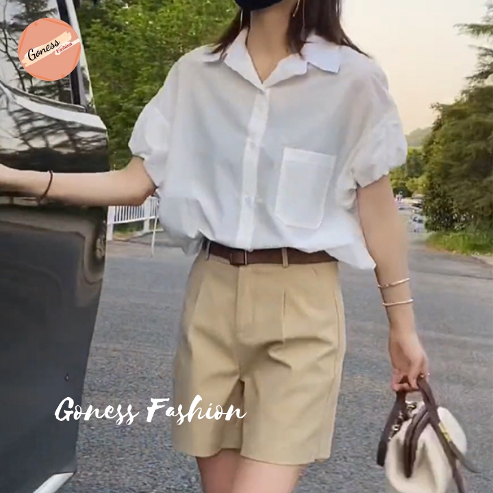 Áo sơ mi nữ Goness thiết kế kiểu tay bồng ngắn đẹp form suông nhiều màu sơmi cộc thời trang Hàn Quốc