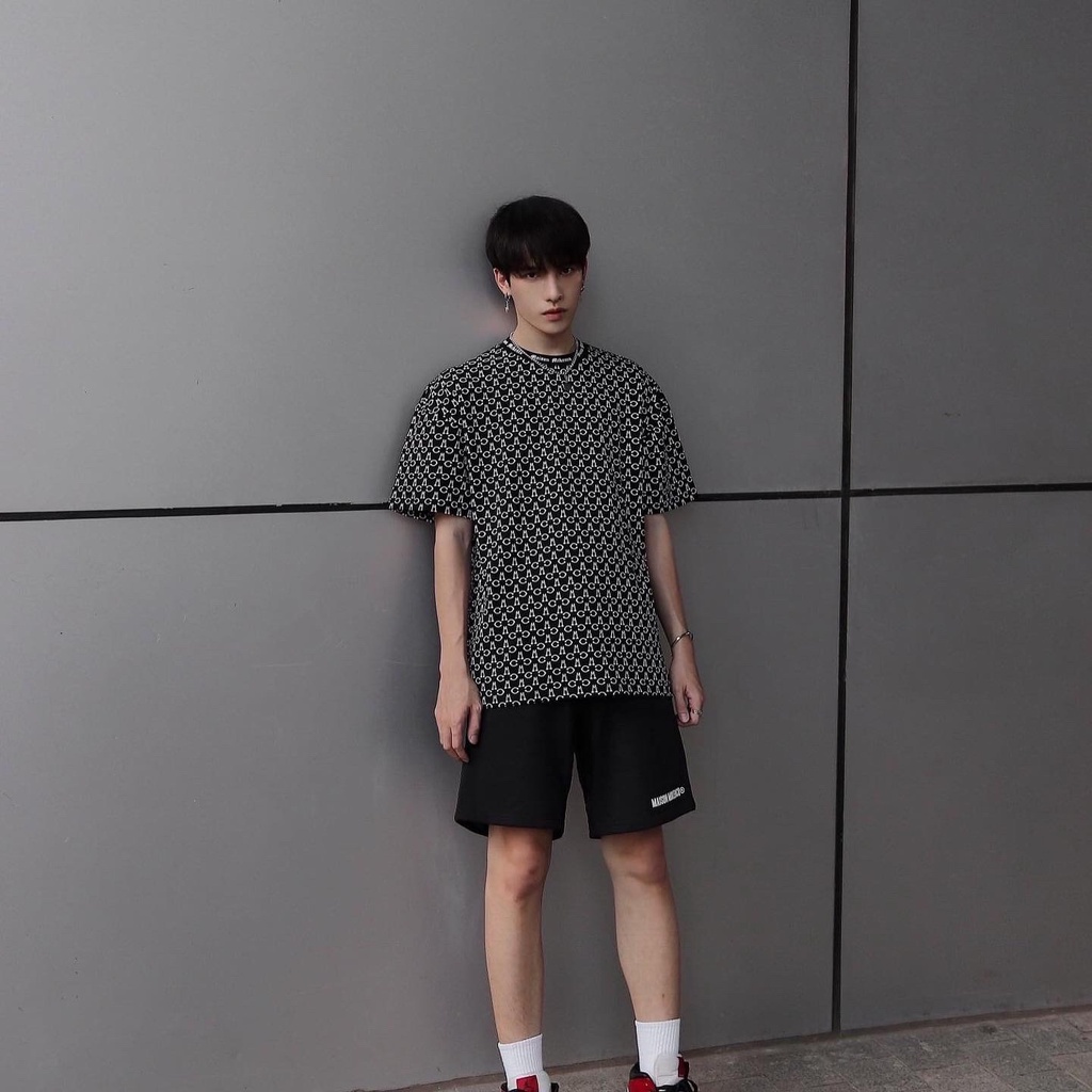 Áo thun tay lỡ Monogar in kín toàn thân BIGOMALL - Áo phông nam nữ unisex Freesize Form Rộng 65kg
