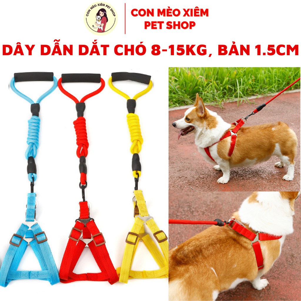 Dây dắt chó mèo lớn 1,5cm từ 7kg 15kg, phụ kiện 1.5 cho thú cưng dẫn đi Con Mèo Xiêm