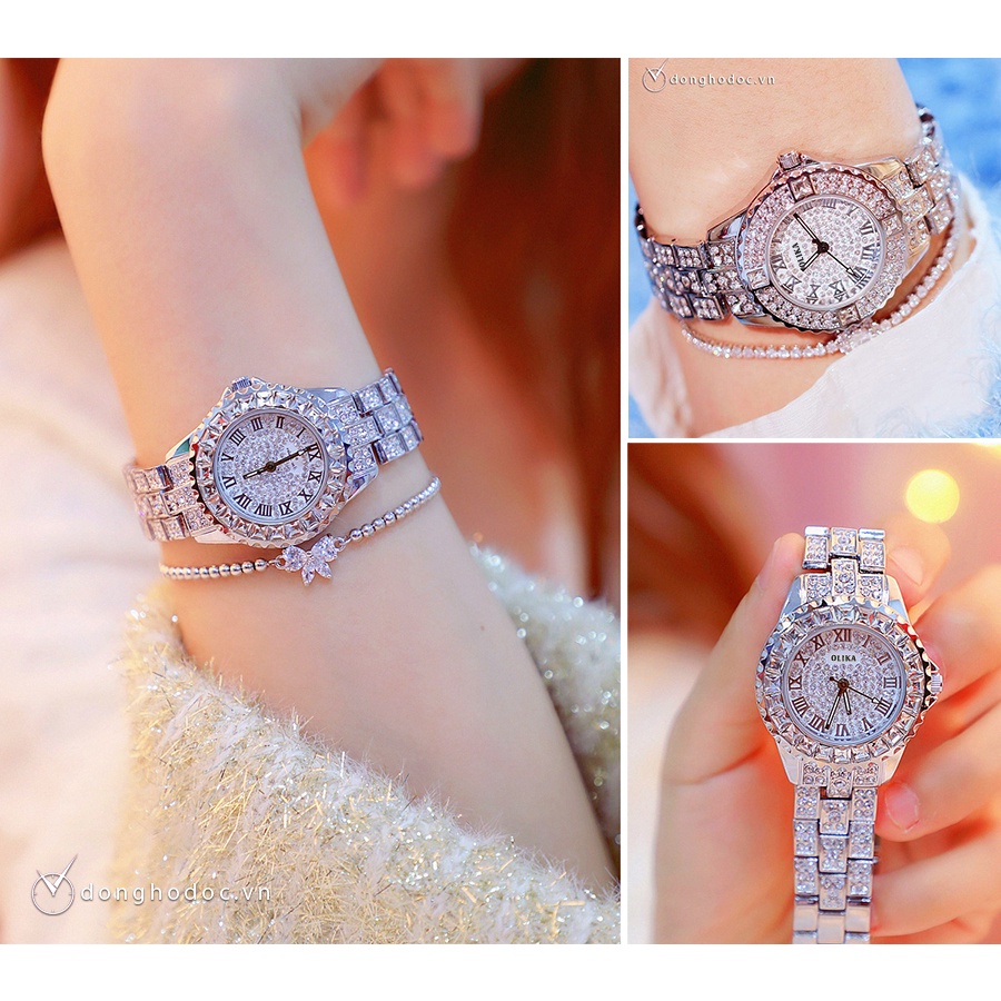 Đồng hồ nữ OLIKA 8040 Nhật Bản Đính Kim Cương, Hàng Loại 1, Mạ màu Siêu Đẹp