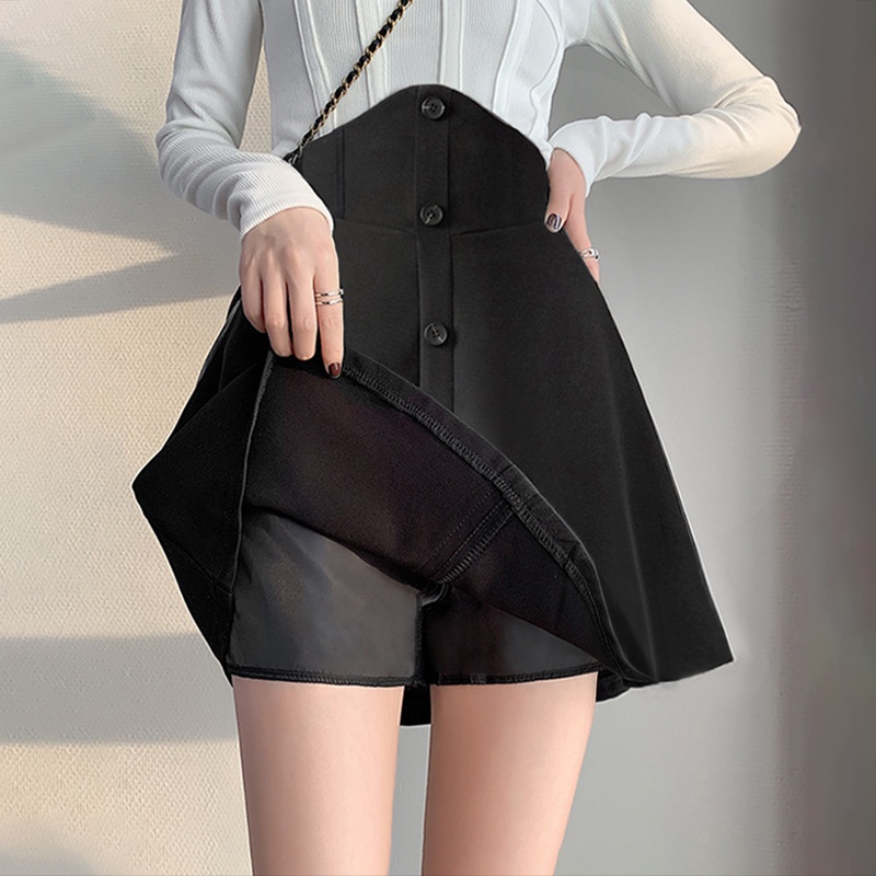 Chân váy xòe ngắn lưng cao NỊT BỤNG ôm eo có BIGSIZE màu đen trẻ trung năng động vải dày CV43