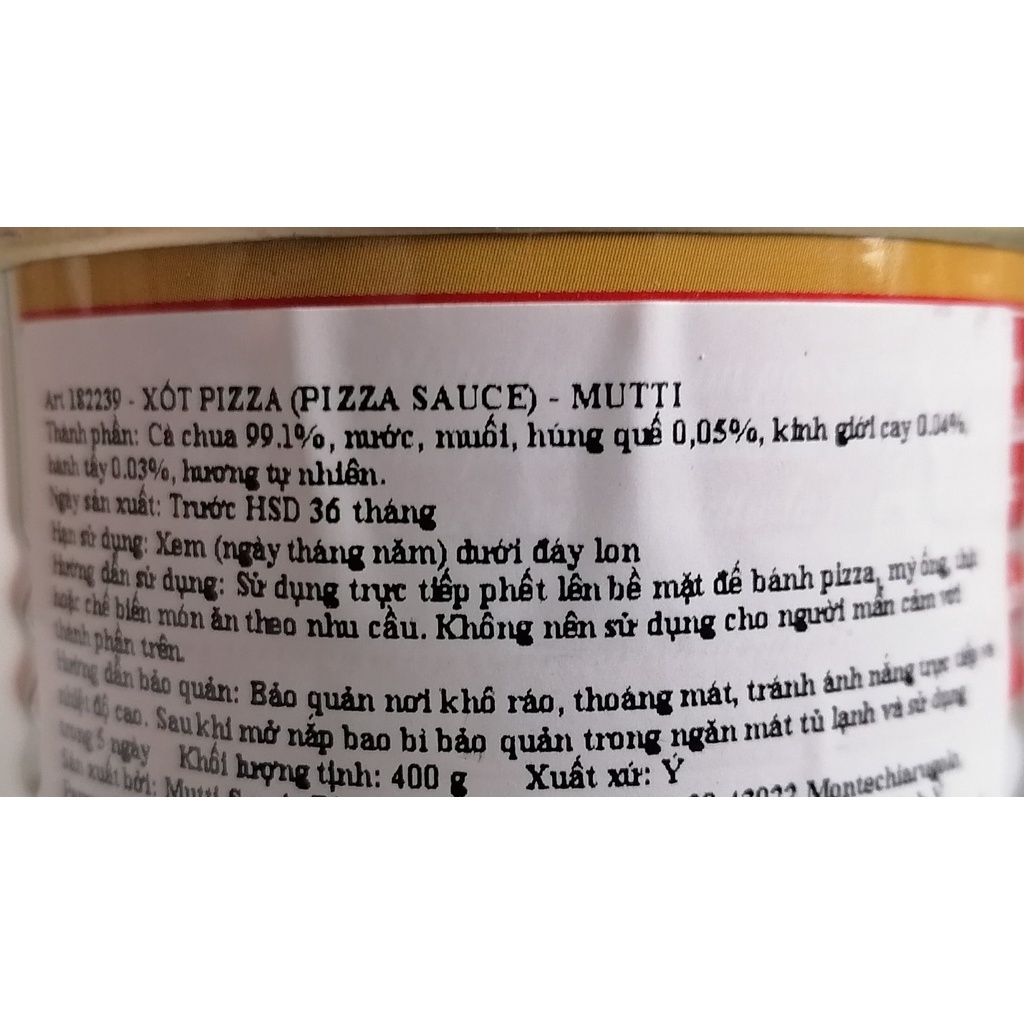 XỐT PIZZA  MUTTI Pizza sauce Aromatica