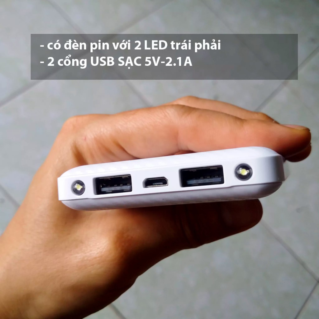 Sạc Dự Phòng 10.000mAh Màn hình báo pin, có đèn pin, Chính hãng LET, 2usb 2.1A