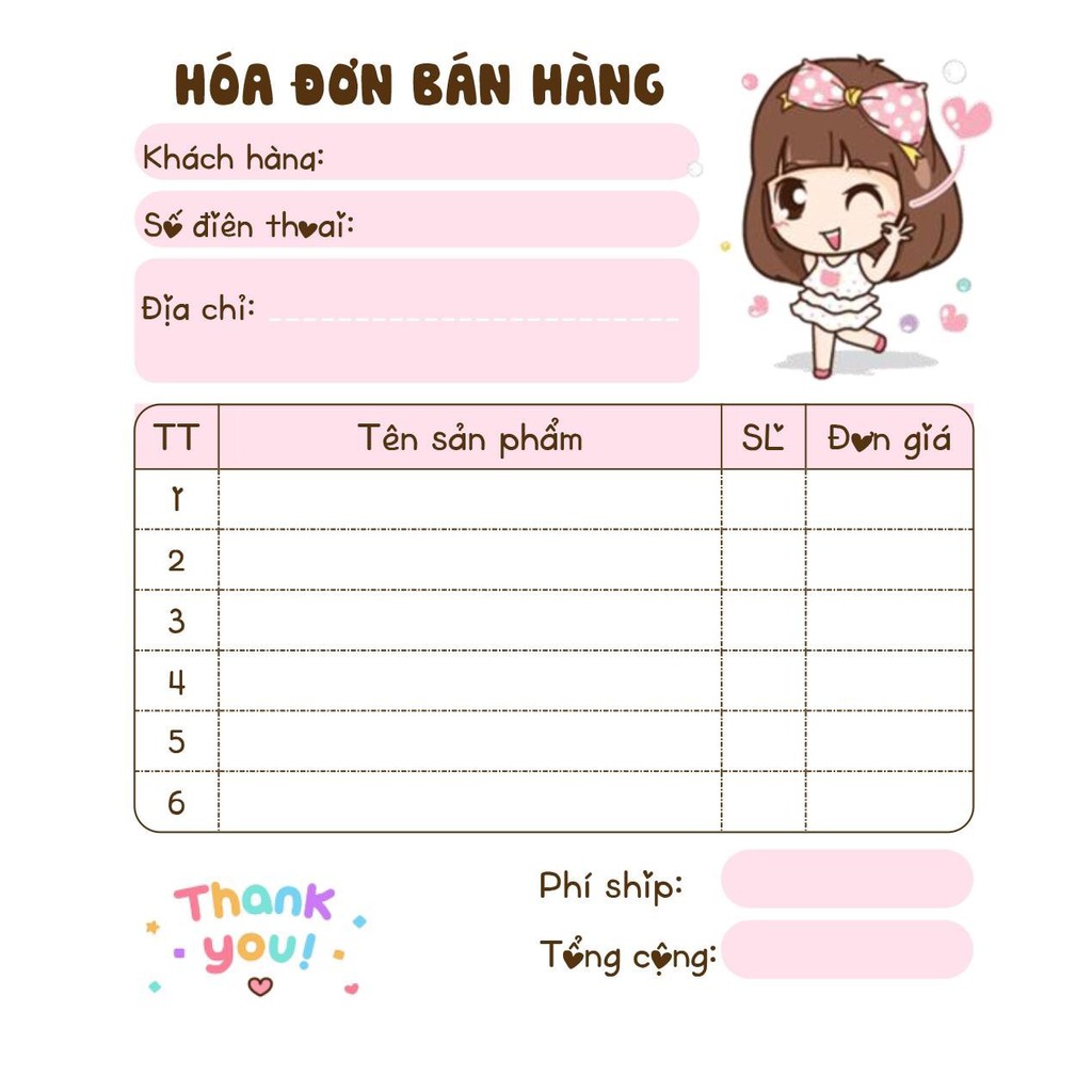 [MUA 10 CUỐN TẶNG 1 CUỐN] Hoá đơn mini dễ thương cho các shop bán online