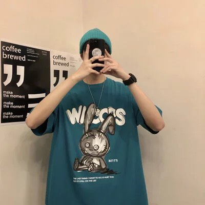 Áo thun đen trắng unisex nam nữ form rộng tay lỡ con thỏ đẹp vải dày mịn