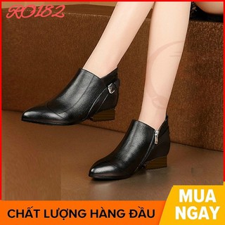 Giày boot bốt nữ cổ thấp 3 phân hàng hiệu rosata hai màu đen nâu ro182