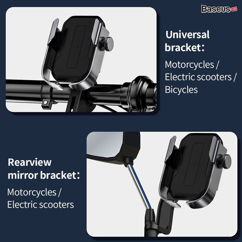Giá đỡ điện thoại kẹp điện thoại dùng cho Xe Máy Xe Đạp Baseus Armor Motorcycle Holder, đắng cấp chất lượng