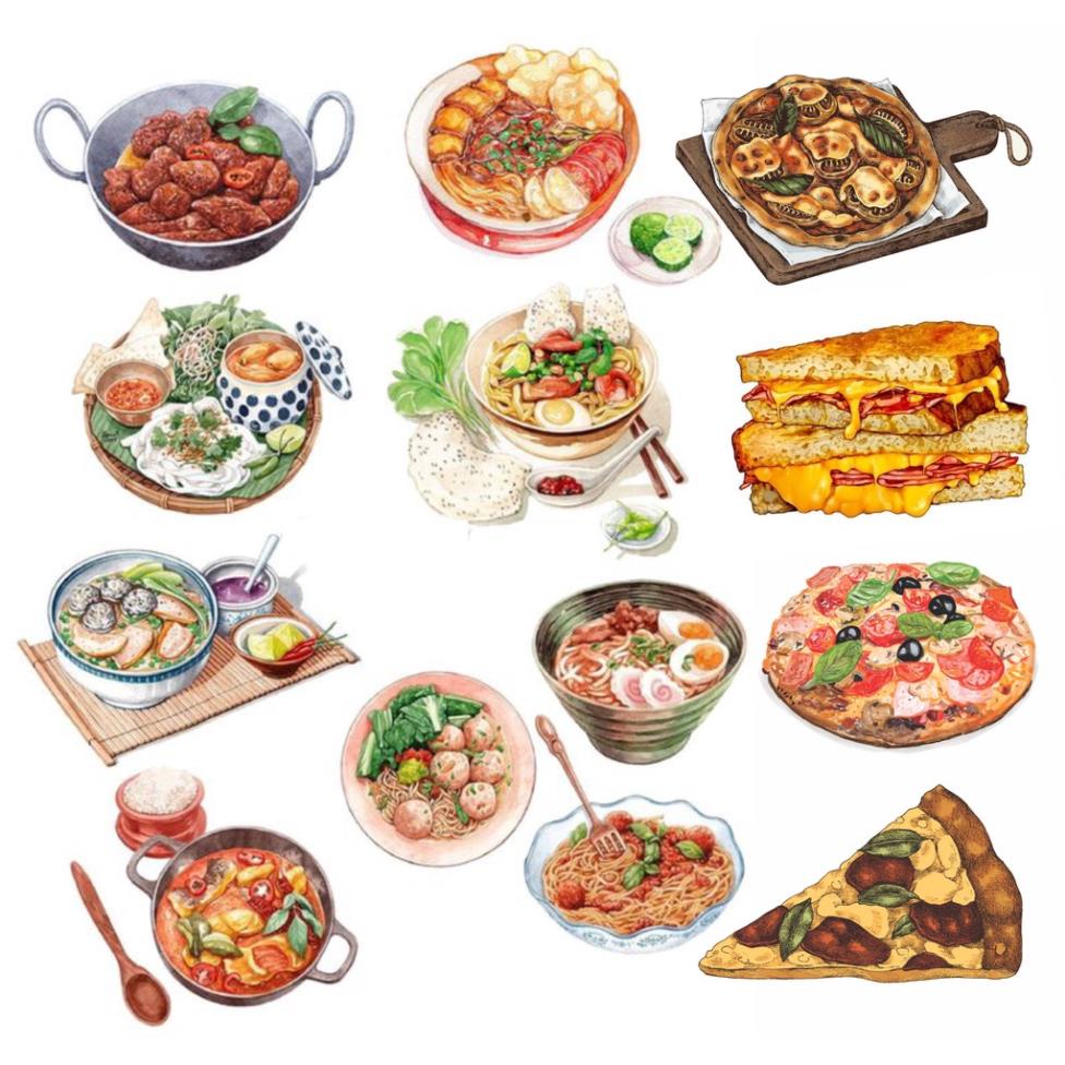 Set 50 sticker chủ đề món ngon siêu dễ thương