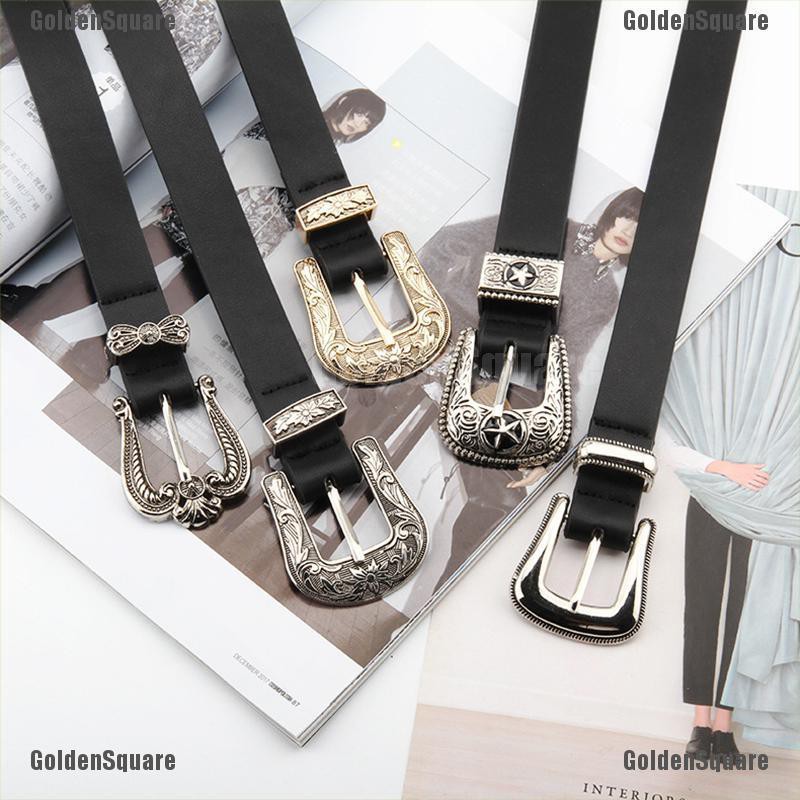 Thắt Lưng Da Màu Đen Khóa Kim Loại Khắc Hình Trái Tim Phong Cách Vintage