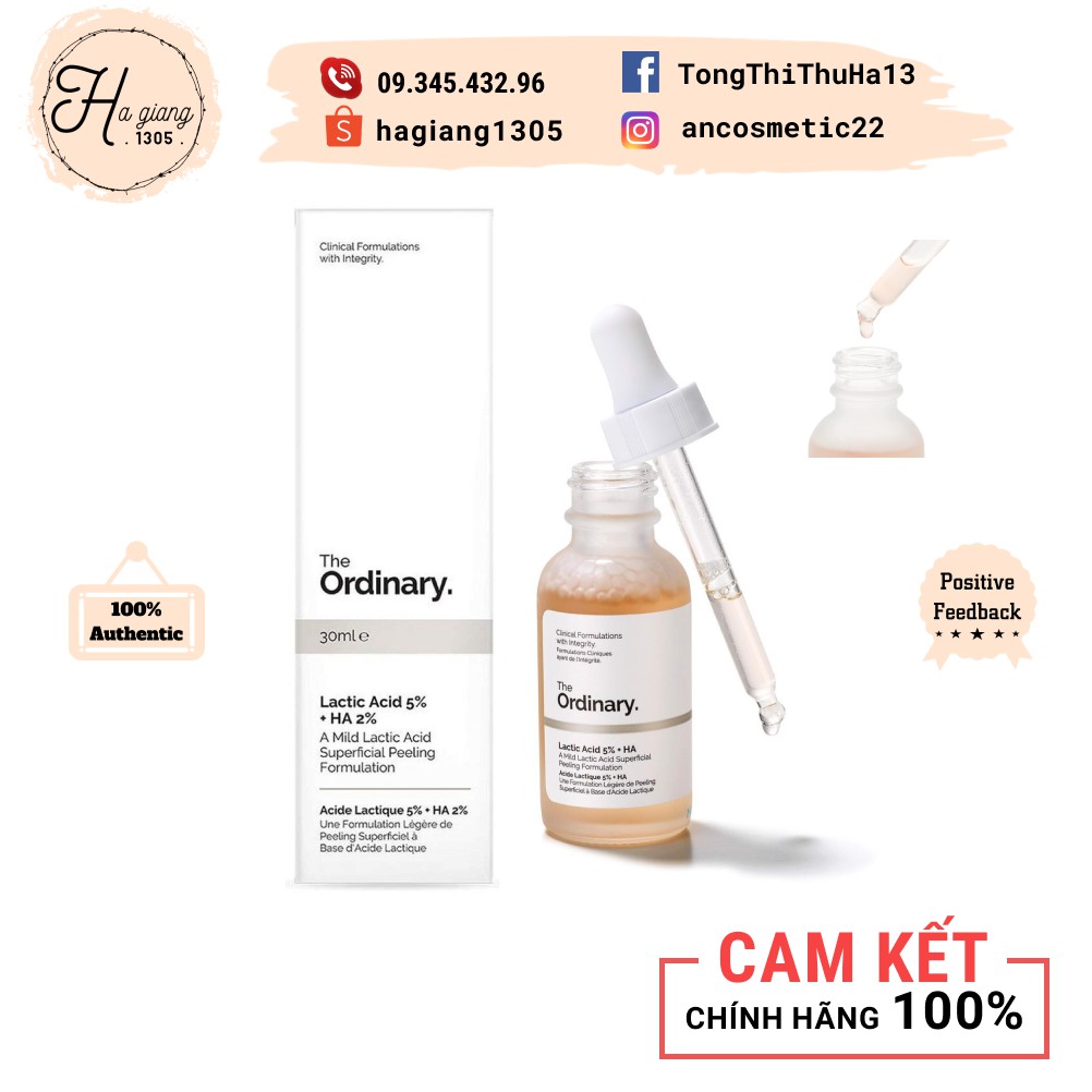 The Ordinary 30ml Lactic Acid 5% + HA, Tẩy da chết AHA - Lactic Acid 5%