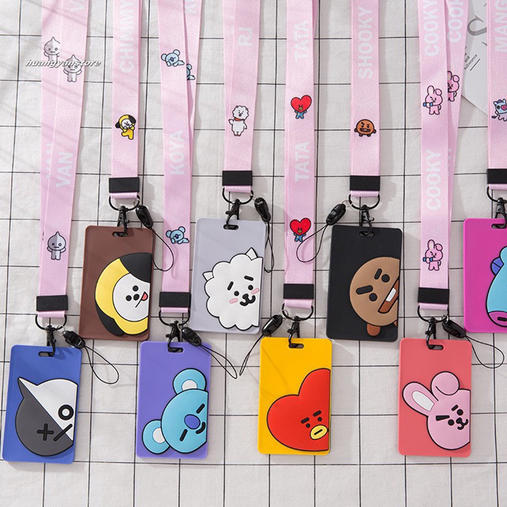 【☞HY☜】BTS Universal Cute Cartoon Business Work Name ID Card Badge Holder with Lanyard