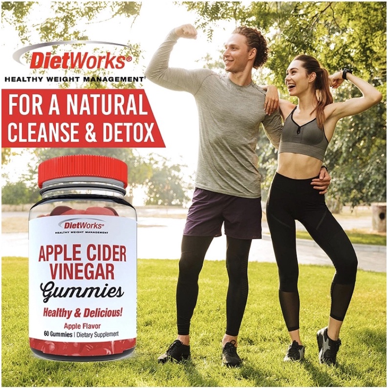 Kẹo dẻo giấm táo hỗ trợ giảm cân, detox DietWorks Apple Cider Vinegar 60 viên USA