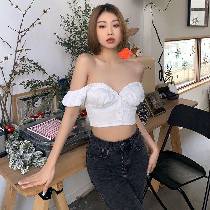 Áo crop top nhún ngực mặc được hai kiểu