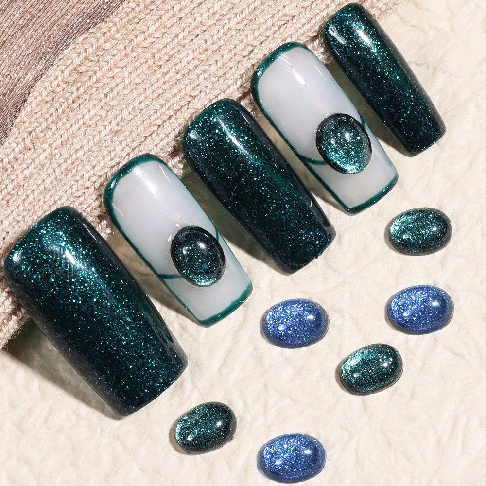 Vật Liệu Đáy Phẳng Trang Trí Móng Tay 3D Hình Bầu Dục Mắt Mèo DIY