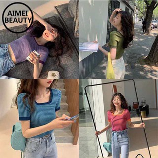 Áo croptop ngắn tay trơn màu giản dị cho nữ