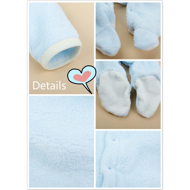 Áo liền quần BCBL bằng lông cừu san hô mềm mại tay dài có mũ trùm thời trang thu đông cho bé sơ sinh