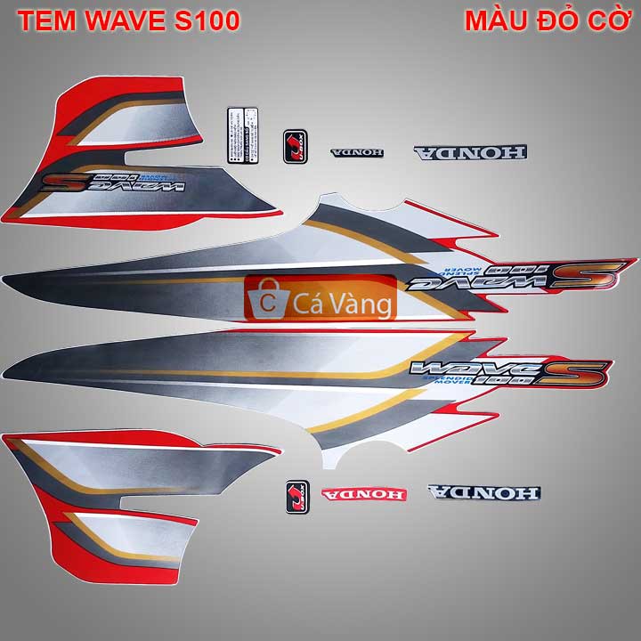 Tem xe máy Wave S100 LOẠI 3 lớp, TEM Như Zin - MÀU ĐỎ CỜ