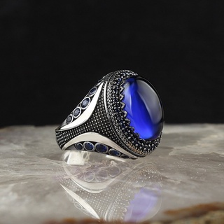Nhẫn Inox Đính Đá Sapphire Phong Cách Hip Hop Thời Trang Cho Nam