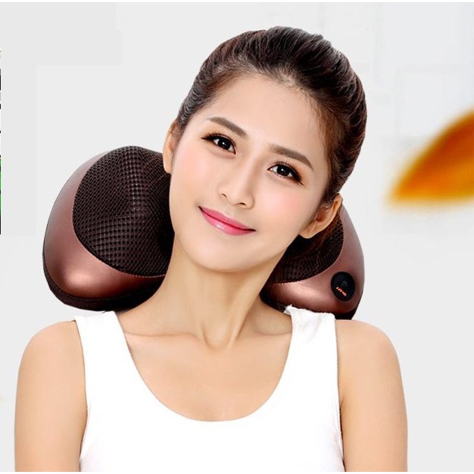 Gối massage hồng ngoại 8 bi cao cấp tặng sạc pin bảo hành 1 năm