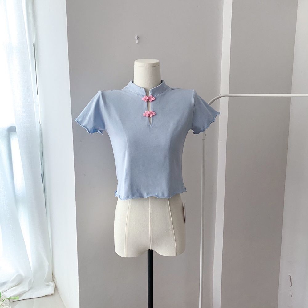 Áo Thun Ngắn Tay Dáng Ôm Phối Nút Thời Trang Mùa Hè Phong Cách Mới Cho Nữ