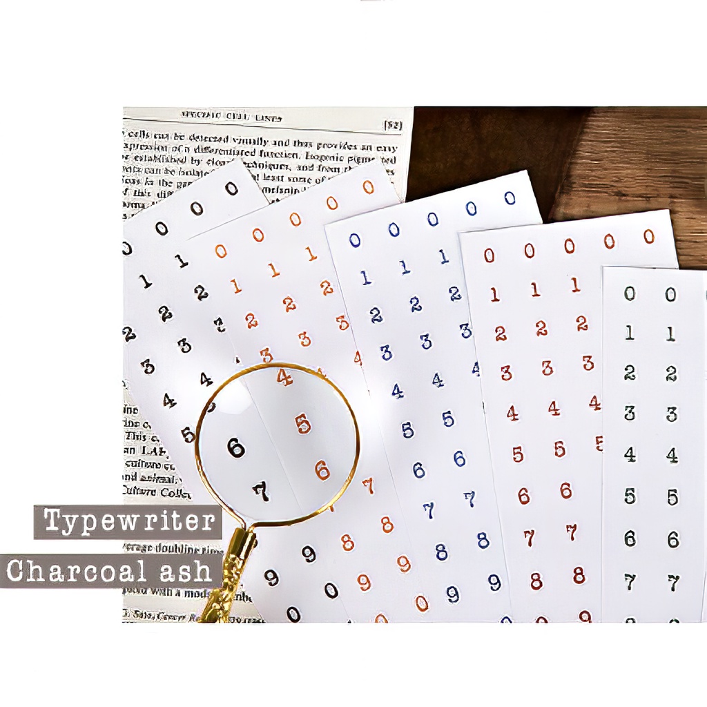 Set 2 sticker chữ số phong cách máy đánh chữ cổ điển, hình dán chữ sô vintage trang trí sổ tay DIY