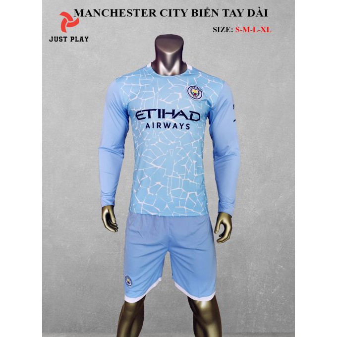 Đồ đá banh tay dài CLB Manchester City Vải thun lạnh cao cấp