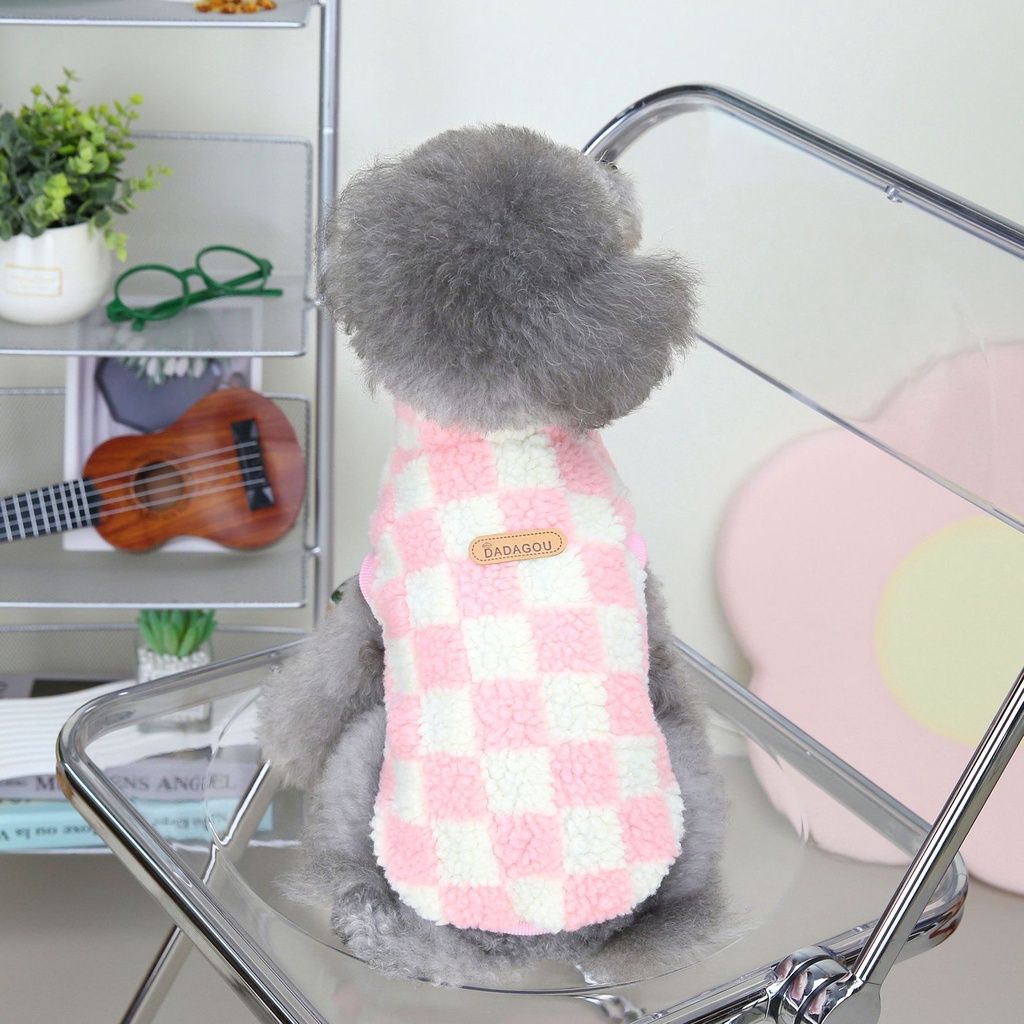 Áo khoác lông cừu họa tiết kẻ caro cho thú cưng cao cấp - Áo giữ ấm cho chó mèo 2 lớp mềm mại thoải mái