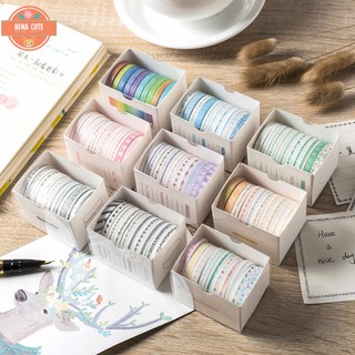 Washi tape 10 cuộn 💥 VINTAGE💥 họa tiết basic dùng để dán trang trí