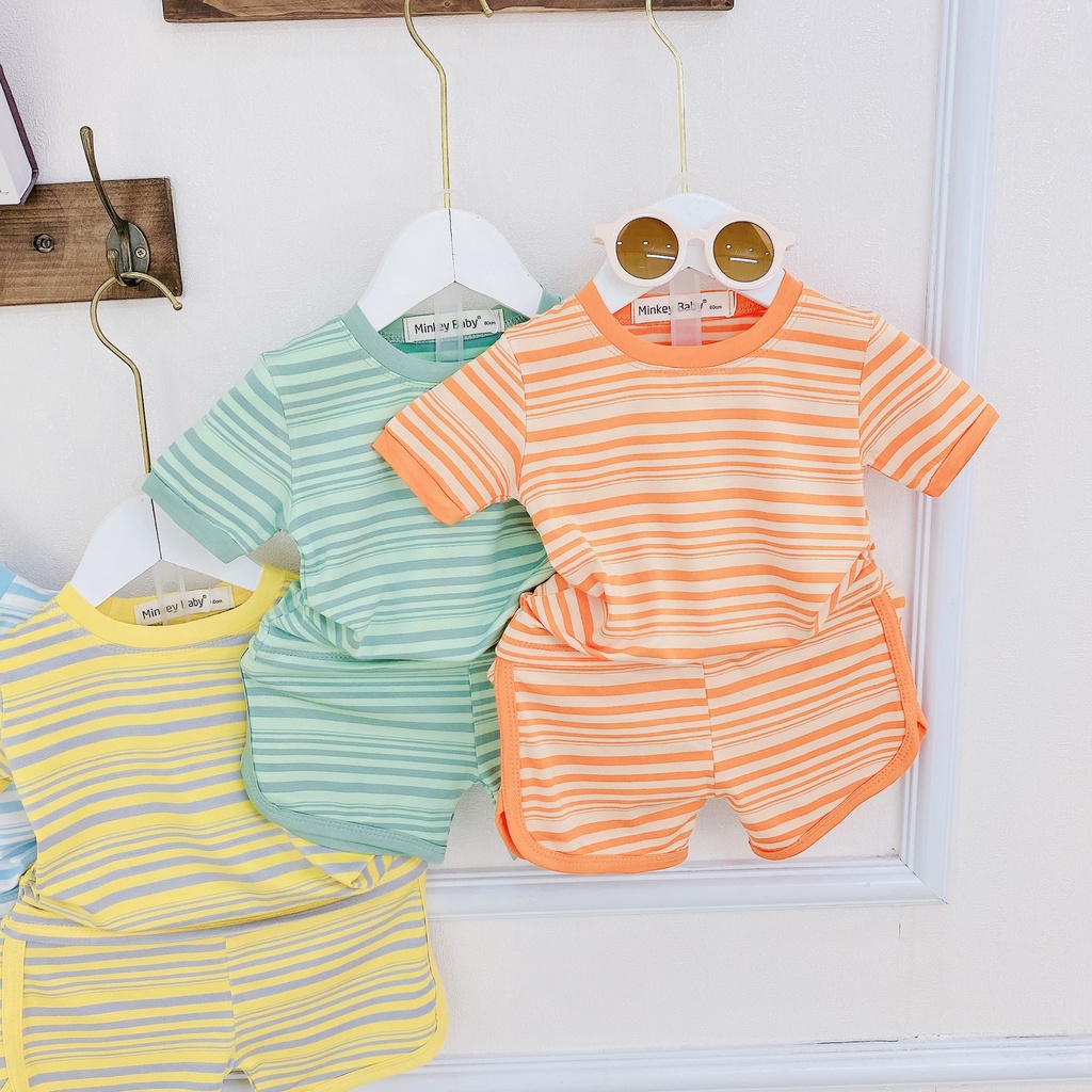 Full Size (6-26kg) Bộ Cộc Tay Sọc Dệt Dễ Thương Dành Cho Bé Gái ,Bé Trai - Minkey Baby (Minky Mom) Xịn Xò