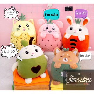 [Sản phẩm mới] Bộ chăn gối mền văn phòng “chú sóc trái cây” biểu cảm cute.