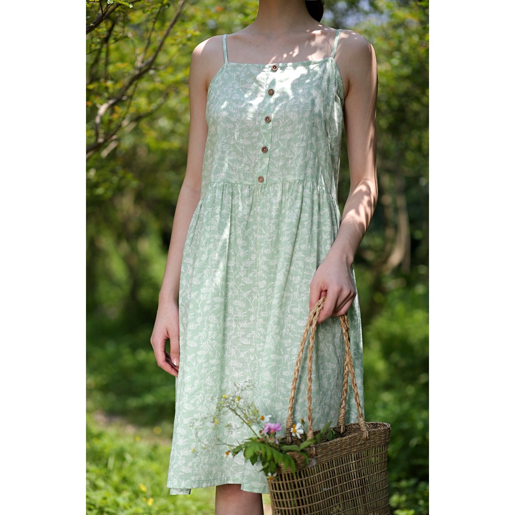 Váy hai dây hoa xanh