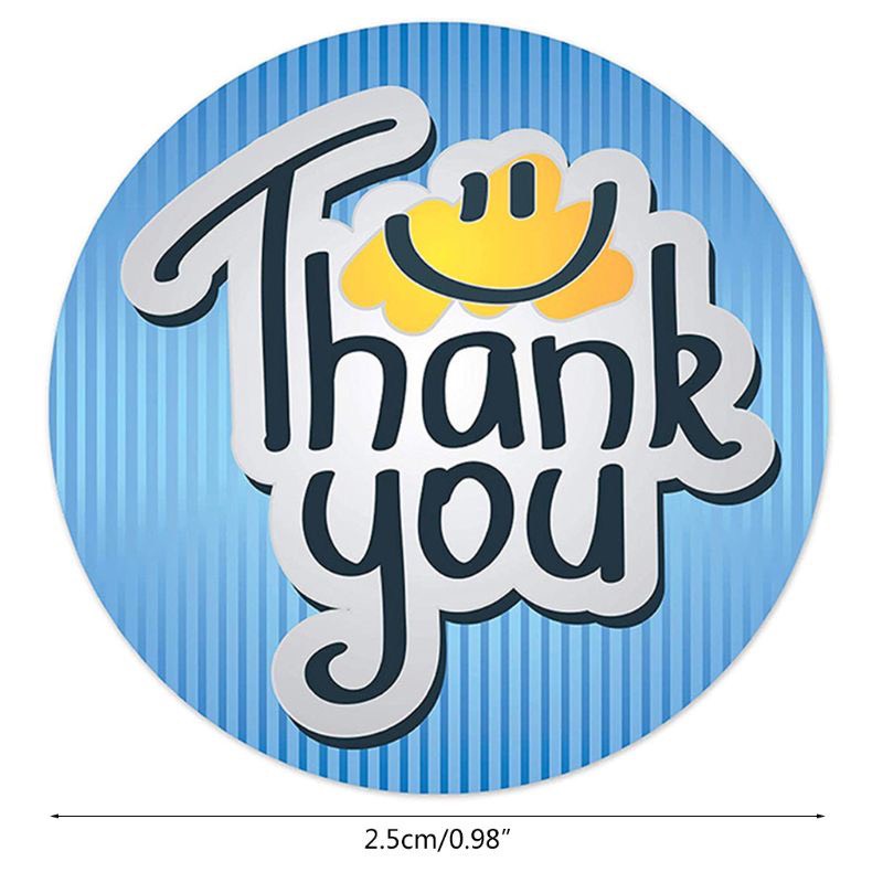 Cuộn 500 miếng dán chữ THANK YOU màu xanh mặt cười gói hàng, gói quà, gói bánh, trang trí tiện dụng