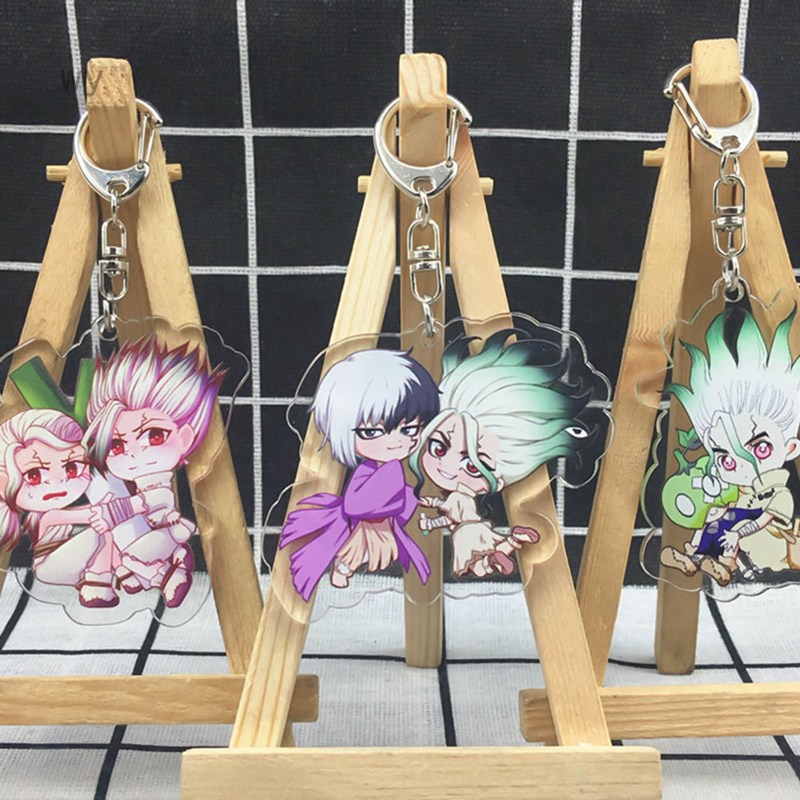 Anime Dr.STONE Cartoon Keychain Cute Figure Keyring Acrylic Double Sided Transparent Fans Jewelry Accessories Gifts