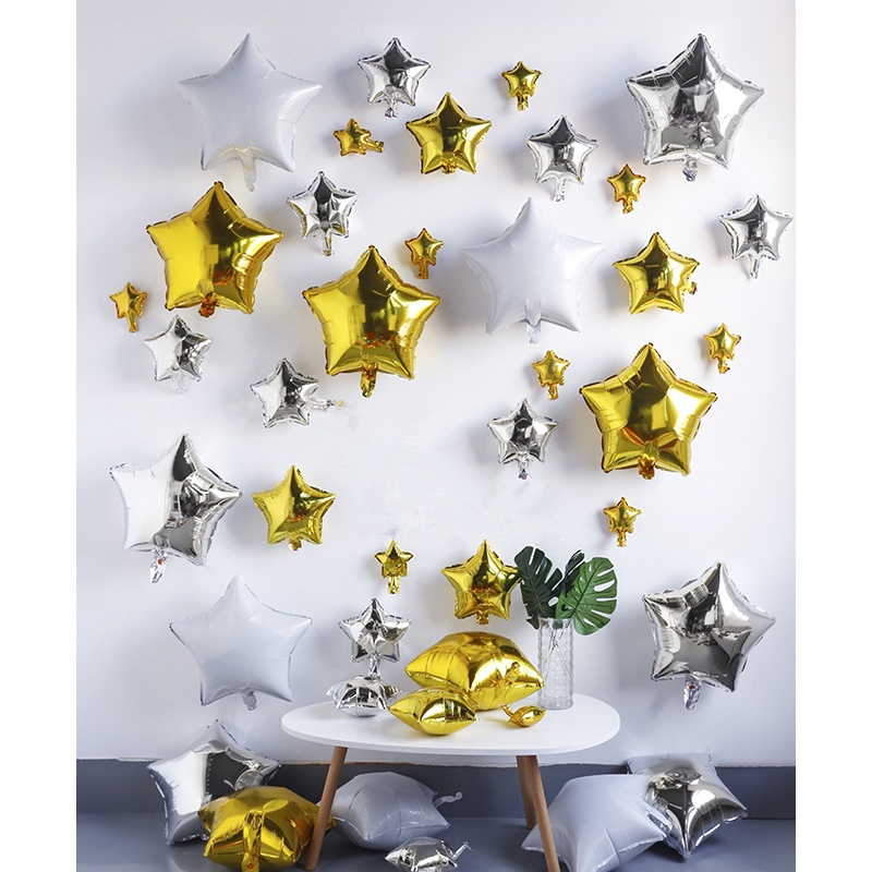 Gói 5 Bong Bóng Lá Nhôm 18 inch Hình Ngôi Sao Màu Vàng Hồng / Trắng / Hồng Dùng Trang Trí Tiệc Cưới / Sinh Nhật