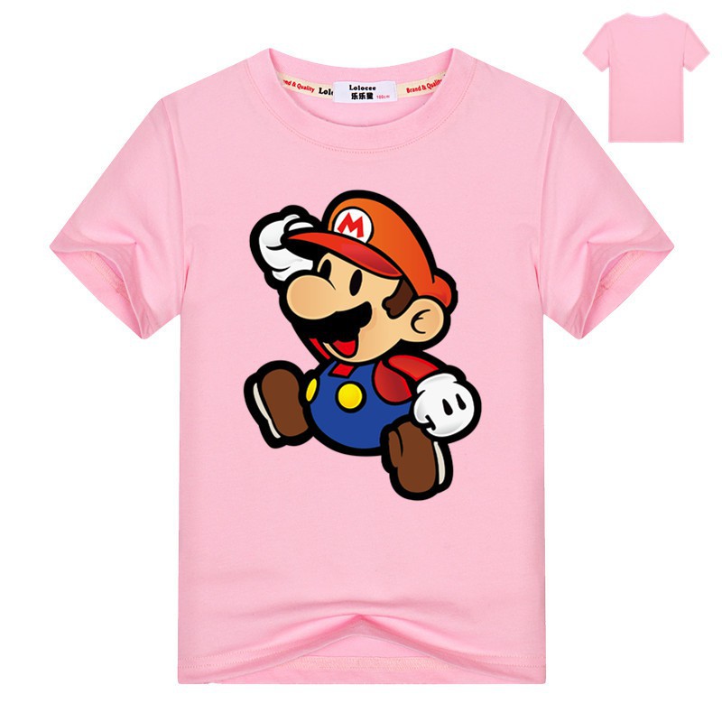 Áo thun cotton ngắn tay in hình Super Mario cho bé trai