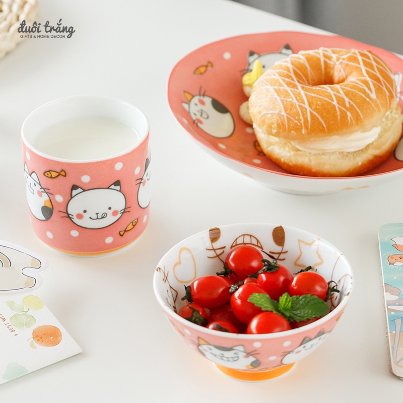 Bộ bát đĩa Hand-draw Vẽ tay Mèo Lười Nhật bản - Made in Japan - C04