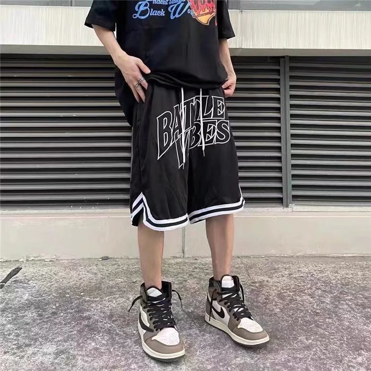 Quần Short Thể Thao Ống Rộng In Chữ Phong Cách Hong Kong Thời Trang Cho Nam Cỡ M-3XL