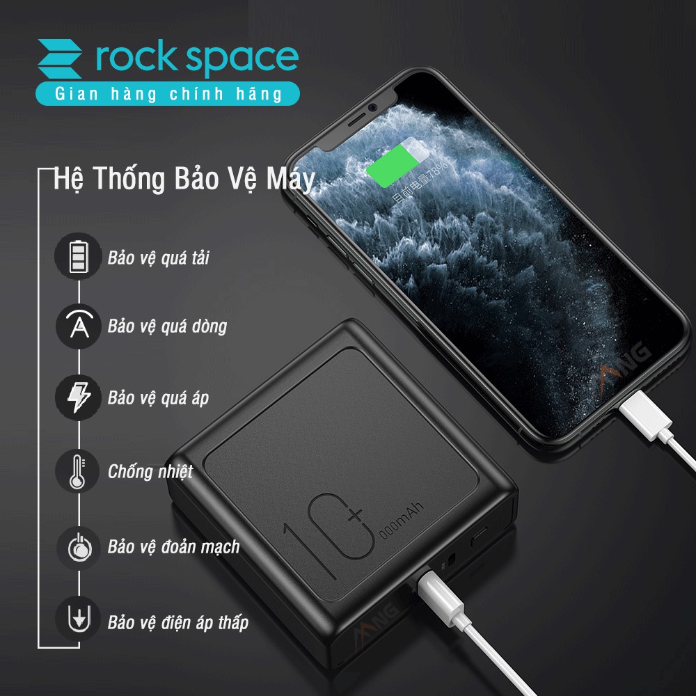 Pin sạc dự phòng Rockspace Sugar kiêm củ sạc nhanh chuẩn PD 10.000 mAh